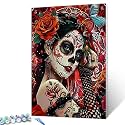 Sugar Skull Girl Paint by Numbers Kits for Adult Paint by Numbers Halloween Acrylic Paint by Numbers Kits on Canvas Drawing with Brushes Decor Decorations Gifts DIY Framed 16x20 Inch