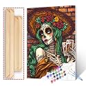 Sugar Skull Paint by Number for Adults Beginner Day of The Dead Woman Paint by Number Kits on Canvas with Brushes and Acrylic Pigment DIY Paintwork Home Wall Decor Gifts 16"x20"(DIY Frame)