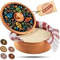 Sugar Skull Tortilla Warmer Day of the Dead - Authentic Terracotta Tortilla Holder with Warmer Cloth, Mexican Día de Muertos Calavera Tortillero, Clay Bread Warmer for Roti Pancake Naan