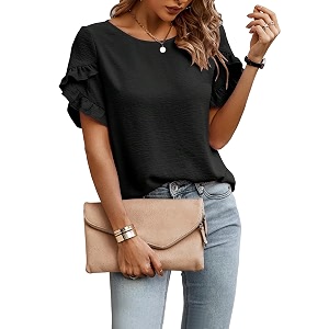 Sugathari Elegant Top Womens Solid Petal Sleeve
