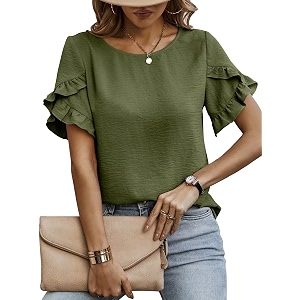 Sugathari Elegant Top Womens Solid Petal Sleeve