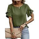 Sugathari Elegant Top Women39s Solid Petal Sleeve