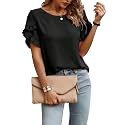Sugathari Elegant Top Women39s Solid Petal Sleeve