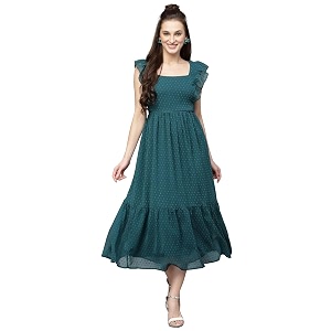 Sugathari Georgette Jacquard Butti Square Neck Knee