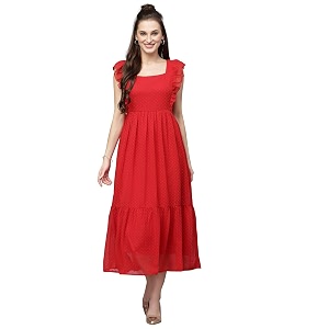 Sugathari Georgette Jacquard Butti Square Neck Knee