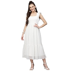 Sugathari Georgette Jacquard Butti Square Neck Knee