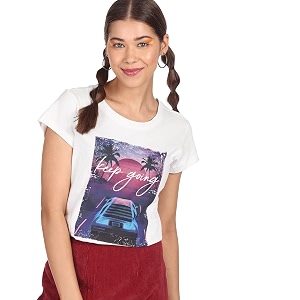 Women White Cotton Graphic Print T-Shirt