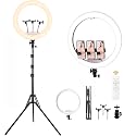 Suicune 18 inch LED Ring Light with Tripod Stand 6000K Dimmable Makeup Selfie Light with Touch Panel Phone Holders for YouTube Vlog Video Shooting