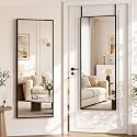 Suidia Full Length Mirror Over the Door&Wall Mounted, 58"x19" Door Mirror with Aluminum Alloy Frame, HD Shatterproof, No-Drill, Hanging Mirrors for Bedroom, Bathroom, Dorm, Closet, Rect, Black