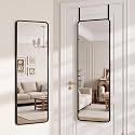 Suidia Full Length Mirror Over the Door&Wall Mounted, 48"x14" Door Mirror with Aluminum Alloy Frame, HD Shatterproof, No-Drill, Hanging Mirrors for Bedroom, Bathroom, Dorm, Closet, Rounded Rect, Black