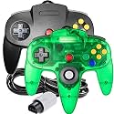 2 Pack Classic 64 Controller, suily Game pad Joystick for 64 - Plug &amp; Play (Non PC USB Version) (Black/Clear Green)