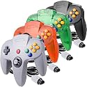 suily 4 Pack Classic 64 Controller, Game pad Joystick for 64 - Plug & Play (Non PC USB Version) (Black/Gray/Clear Orange/Clear Green)