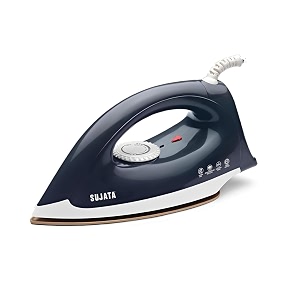 sujata smooth slide 1100 watts  stainless steel dry iron  overheat protection thermal fuse  american heritage double coat non-stick  designed for tricky areas