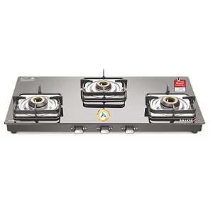 sujata gas stove 3 burner glass top  classic gas stove auto ignition  9 years warranty  3 burner gas stove glass top sabaf isi certified lpg amp png compatible jumbo brass burner black colour