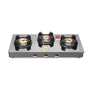 sujata deluxe auto ignition gas stove  9 years warranty  3 burner gas stove glass top stove 3 burner sabaf isi certified lpg amp png compatible jumbo brass burner black