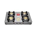 Sujata Deluxe Auto Ignition Gas Stove | 9 Years Warranty | 4 Burner Stove, Gas Stove 4 Burners Glass Top, SABAF, ISI Certified, LPG & PNG Compatible, Jumbo Brass Burner (Black Colour)