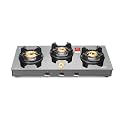Sujata Deluxe Auto Ignition Gas Stove | 9 Years Warranty | 3 Burner Gas Stove Glass Top, Stove 3 Burner, SABAF, ISI Certified, LPG &amp; PNG Compatible, Jumbo Brass Burner (Black)