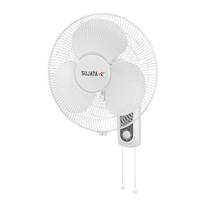 sujata wall fan  2 year warranty  400 mm sweep  100 copper winding motor  heavy duty wall fan for living room wall mount fan with 3 speed control swf27 - white