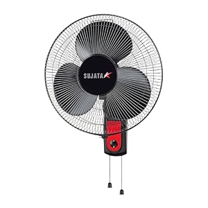 sujata wall fan  2 year warranty  400 mm sweep1350 rpm  100 copper winding motor  heavy duty wall fan for living room wall mount fan with 3 speed control swf27 - black