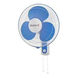 sujata wall fan  2 years warranty  wall fans for home wall fan for kitchen wall mount fan with 400 mm sweep amp 100 copper motor amp 120 ribs guard 3-speed control swf27-white blue