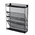 Mesh File Organizer 3 Tier File Rack &amp; 2 Compartment Stationery Wall Mount Hanging File Organizer | 40.5 x 32.5 x 10.5 Cm|Metal| Black