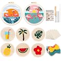 Sukhumvit 8PCS Punch Needle Coaster Kit, Beginners Adults Punch Needle Set with 8 Hawaiian Flamingos Tufted Patterns, Includes Yarn, Hoop&amp;Pads, Starter Embroidery Kit DIY for Coaster &amp; Home Decor