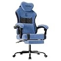 SUKIDA Fabric Video Gaming Chair, Ergonomic High-Back Computer Game Chairs with Large Massage Adjustable Lumbar Support, Headrest and Linked Armrests for Long Hours Sitting Task Chair, Black Blue