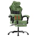 SUKIDA Fabric Video Gaming Chair, Ergonomic High-Back Computer Game Chairs with Large Massage Adjustable Lumbar Support, Headrest and Linked Armrests for Long Hours Sitting Task Chair, Green