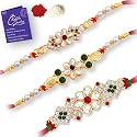 Sukkhi Rakhi Kundan Rakhi Combo with Red & Green Designer Gold Plated Premium Rakhi for Brother With Roli Chawal & Greeting Card for Brother | Rakhi for Bhaiya | Rakhi for Brother | Rakhi for MEN | Kundan Rakhi | Gold