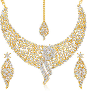 sukkhi zinc gold-plated gold jewellery set