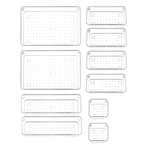 sulfar 10pcs bathroom drawer tray dividers plastic vanity organizers storage bins for makeup dresser tray 2s4m2l2xl transparent