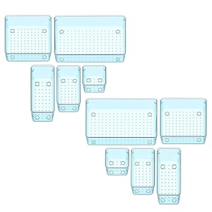 sulfar 10pcs bathroom drawer tray dividers plastic vanity organizers storage bins for makeup dresser tray 2s4m2l2xl blue