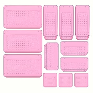 sulfar 10pcs bathroom drawer tray dividers plastic vanity organizers storage bins for makeup dresser tray 2s4m2l2xl pink