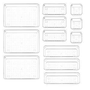 sulfar 10pcs bathroom drawer tray dividers plastic vanity organizers storage bins for makeup dresser tray 2s4m2l2xl transparent