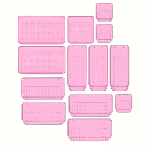 sulfar 13pcs bathroom drawer tray dividers plastic vanity organizers storage bins for makeup dresser tray 3s4m3l1b2xl pink