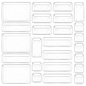 sulfar 25pcs bathroom drawer tray dividers plastic vanity organizers storage bins for makeup dresser tray 8s8m6l3xl transparent