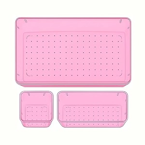 sulfar 10pcs bathroom drawer tray dividers plastic vanity organizers storage bins for makeup dresser tray 2s4m2l2xl pink