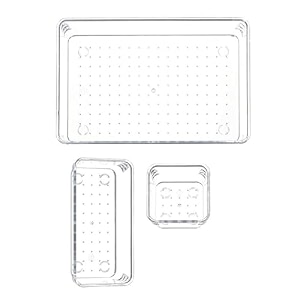 sulfar 10pcs bathroom drawer tray dividers plastic vanity organizers storage bins for makeup dresser tray 2s4m2l2xl transparent