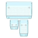Sulfar 3pcs Bathroom Drawer Tray Dividers Plastic Vanity Organizers Storage Bins For Makeup Dresser Tray (1S+1M+1XL) Blue