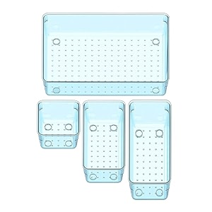 sulfar 4pcs bathroom drawer tray dividers plastic vanity organizers storage bins for makeup dresser tray 1s1m1l1xl blue