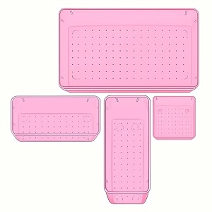sulfar 4pcs bathroom drawer tray dividers plastic vanity organizers storage bins for makeup dresser tray 1s1m1l1xl pink