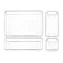 Sulfar 4pcs Bathroom Drawer Tray Dividers Plastic Vanity Organizers Storage Bins For Makeup Dresser Tray (1S+1M+1L+1XL) Transparent