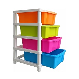 sulfar 4xl plastic modular drawer storage cabinet  4 tier extra large organizer for home office kitchen amp kids  durable multi-purpose drawer system with top cover 38x30x61 cm multicolor
