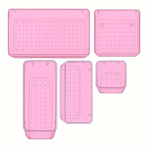 sulfar 5pcs bathroom drawer tray dividers plastic vanity organizers storage bins for makeup dresser tray 1s1m1b1l1xl pink