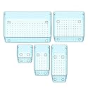 Sulfar 5pcs Bathroom Drawer Tray Dividers Plastic Vanity Organizers Storage Bins For Makeup Dresser Tray (1S+1M+1B+1L+1XL) Blue