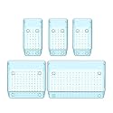 Sulfar 5pcs Desk Drawer Organizers Trays Set Clear Plastic Storage Bins Bathroom Drawer Tray Dividers Vanity Trays Organizer for Bedroom Dresser Makeup Kitchen Utensil Office (3M+1B+1XL) Blue
