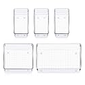 Sulfar 5pcs Desk Drawer Organizers Trays Set Clear Plastic Storage Bins Bathroom Drawer Tray Dividers Vanity Trays Organizer for Bedroom Dresser Makeup Kitchen Utensil Office (3M+1B+1XL) Transparent
