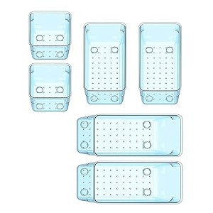 sulfar 6pcs desk drawer organizer trays various size bathroom drawer tray dividers plastic vanity organizers storage bins for makeup cosmetics dresser kitchen office blue 2s2m2l
