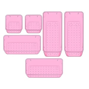 sulfar 6pcs desk drawer organizer trays various size bathroom drawer tray dividers plastic vanity organizers storage bins for makeup cosmetics dresser kitchen office 2s2m2l pink