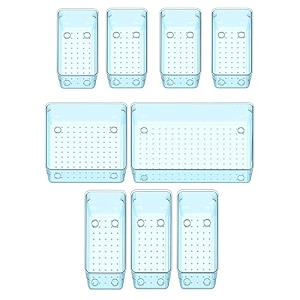 sulfar 9pcs bathroom drawer tray dividers plastic vanity organizers storage bins for makeup dresser tray 4m3l1b1xl blue